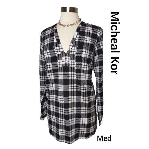 Michael Michael Kors Long Sleeve Blouse M V-Neck Dressy Tunic Medium NWOT - Picture 1 of 7